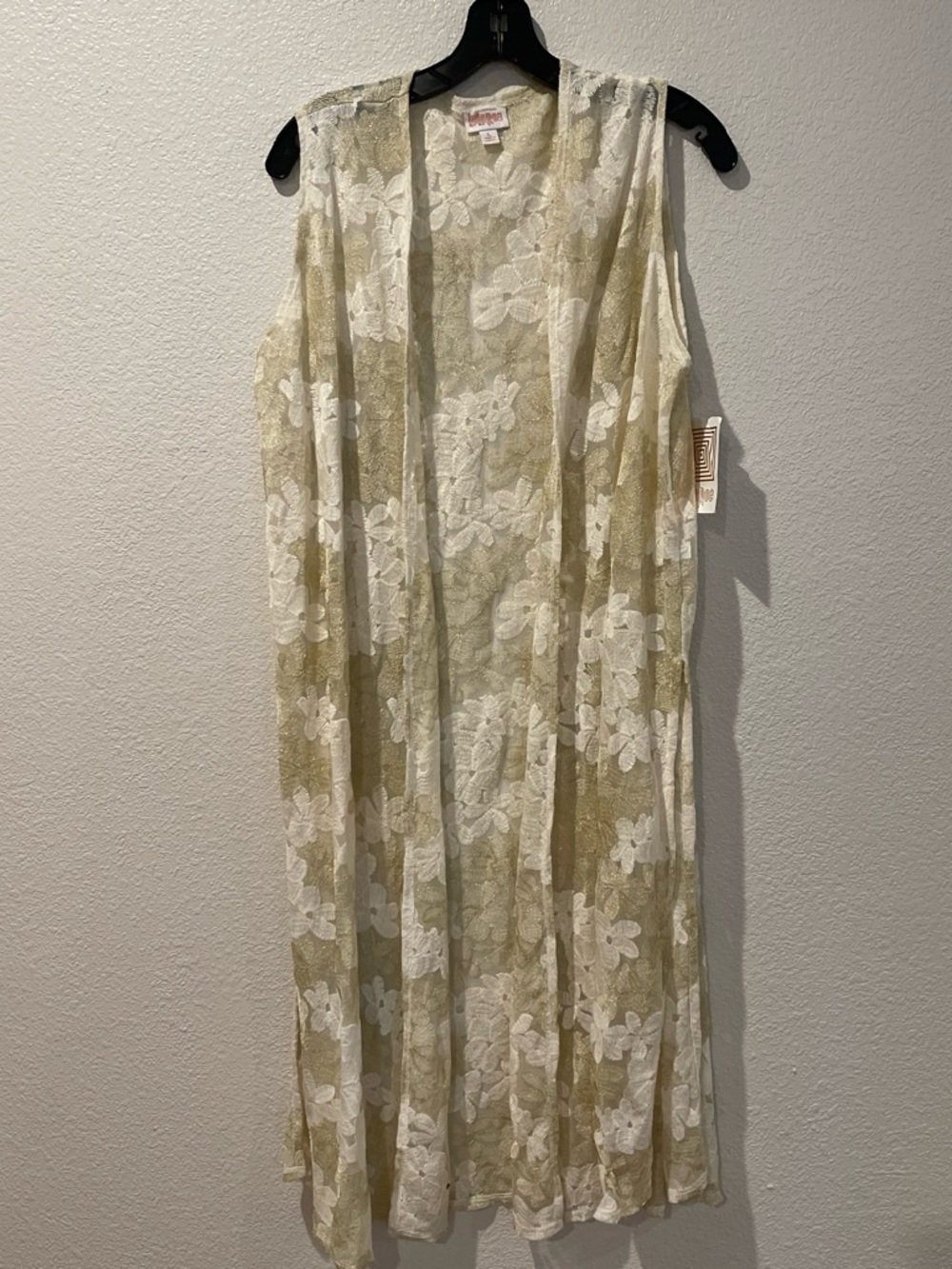 LuLaRoe Ivory Lace Overlay Cardigan with Gold Threading